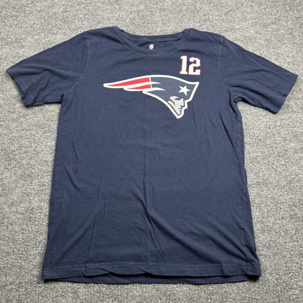 Tom Brady 12 New England Patriots NFL Team Apparel Shirt Kids XXL Blue Football